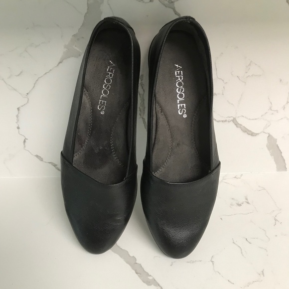 Aerosoles Black Leather Flats Loafers US 6.5 - Picture 2 of 9